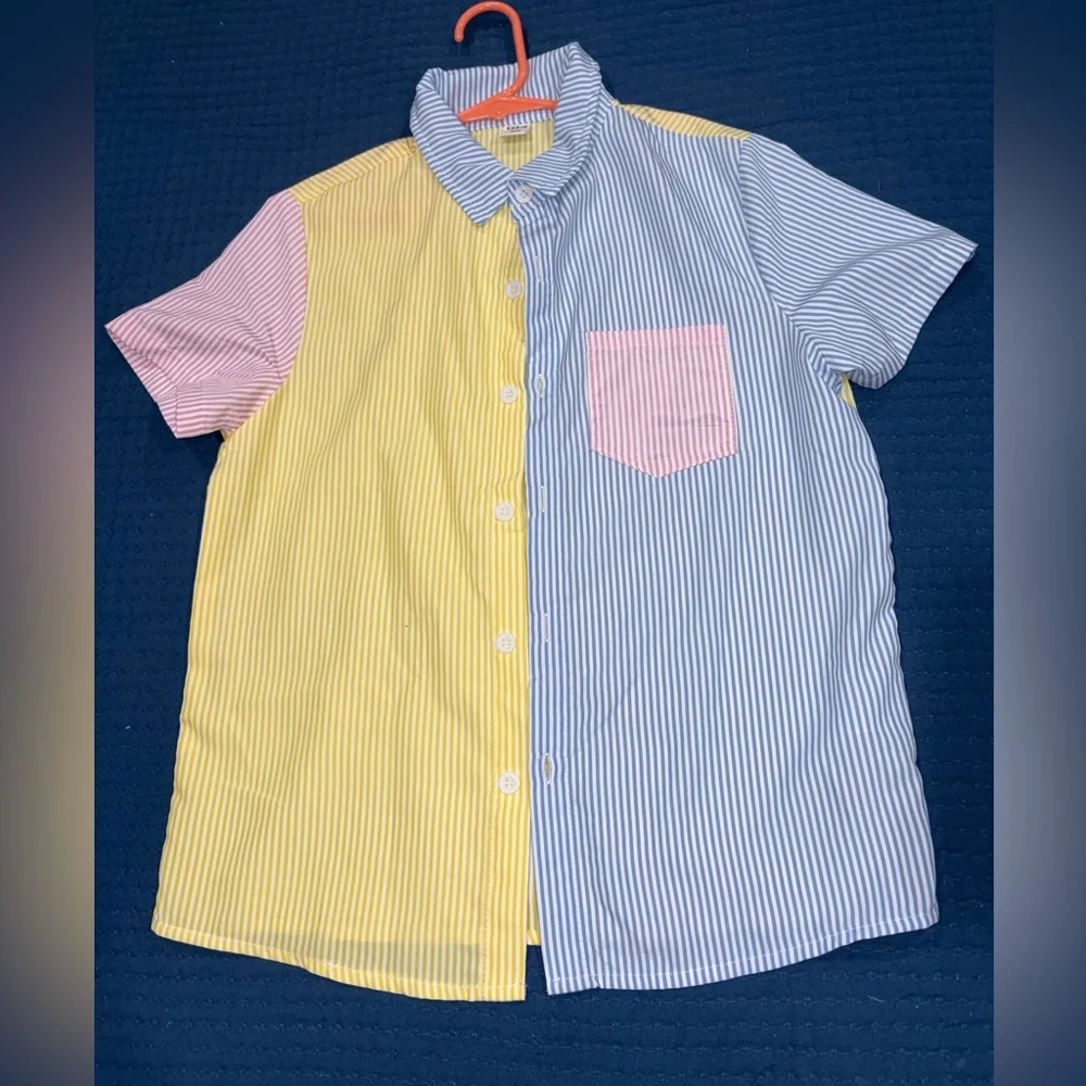 SHEIN Boys Striped Colorblock Button-Up Shirt size 9Y GOOD CONDITION